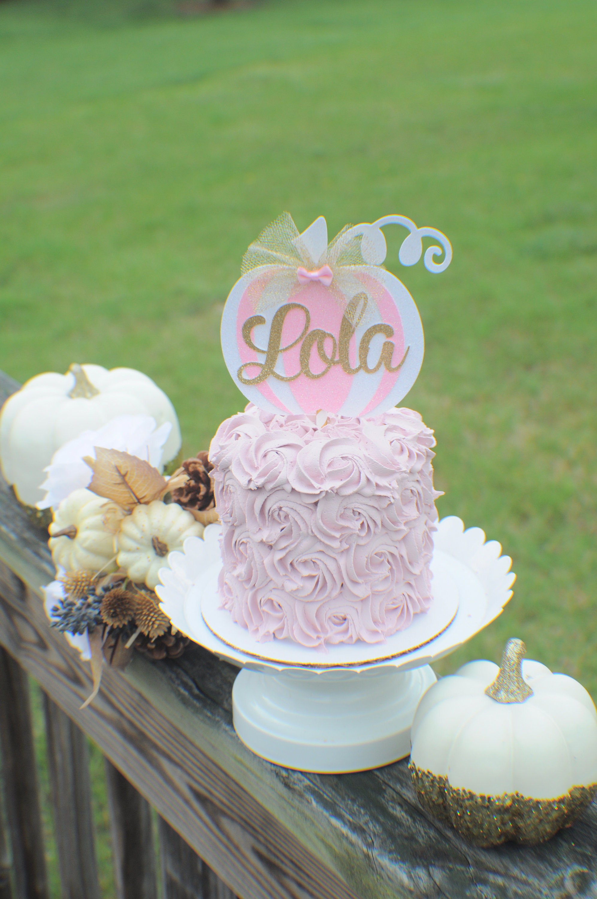 Pink Pumpkin Cake Topper, Halloween Cake topper, Pink and gold pumpkin