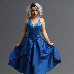 80s Prom Dress in Royal Blue Sequin with Pointed Bust by Alyce Designs // Dynasty Era Pageant Glamour Queen