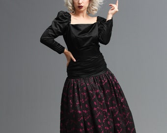 80s Prom Dress in Black Lace & Purple, Drop Waist Mermaid Style Skirt // Dramatic Gothic Vampire Villain Ursula Ball Gown