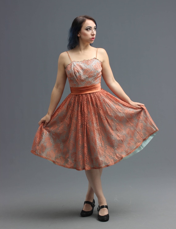 50s / 60s Party Dress in Tiffany Blue & Rose Gold… - image 1
