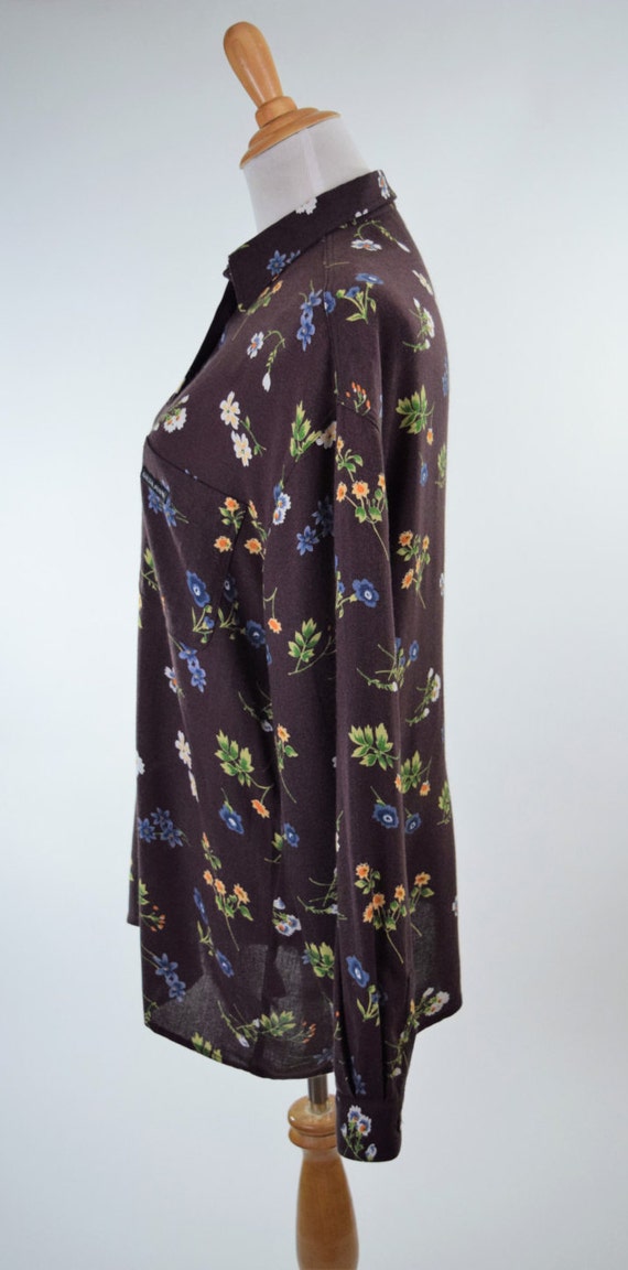 80s/90s Krizia Jeans Chocolate Brown Floral Butto… - image 4