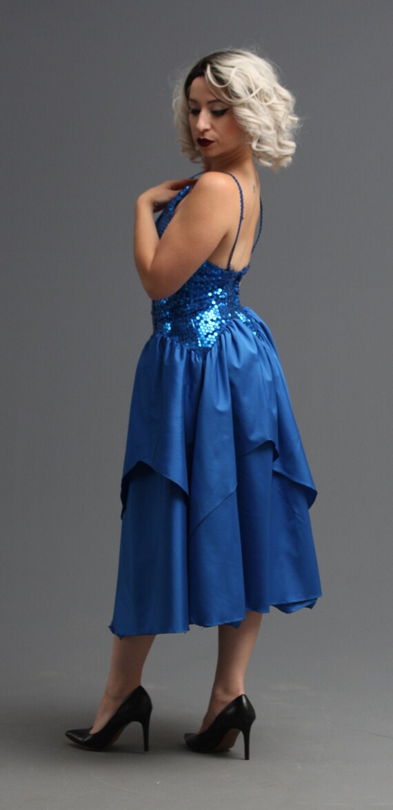 80s Prom Dress in Royal Blue Sequin with Pointed … - image 6