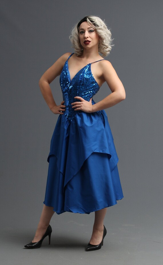 80s Prom Dress in Royal Blue Sequin with Pointed … - image 8