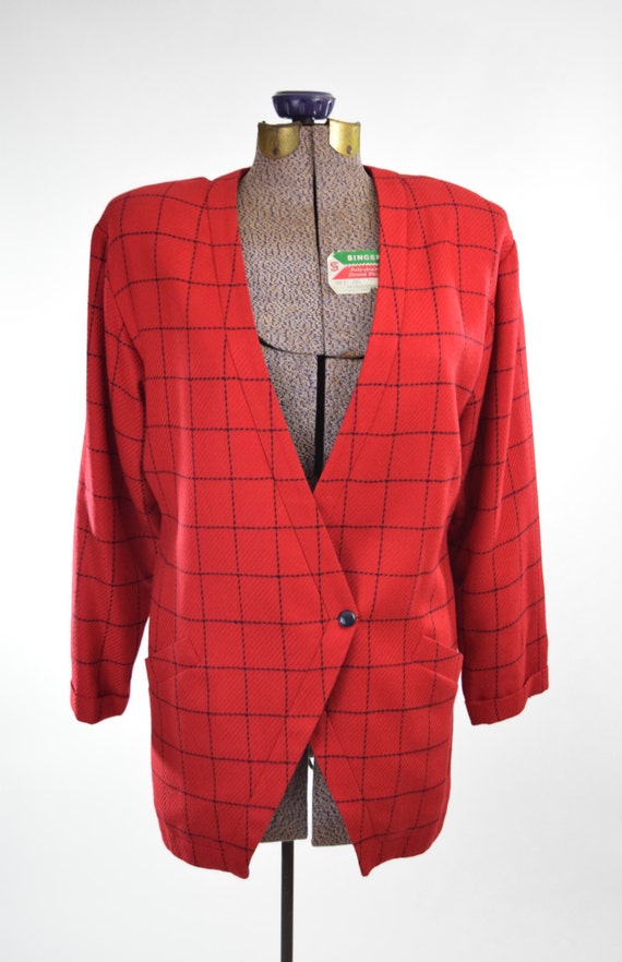 80s Ungaro Ter Red & Black Windowpane Check Print 