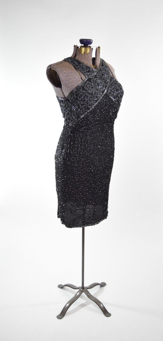 Black & Charcoal Gray Beaded Cocktail Dress w Twi… - image 3