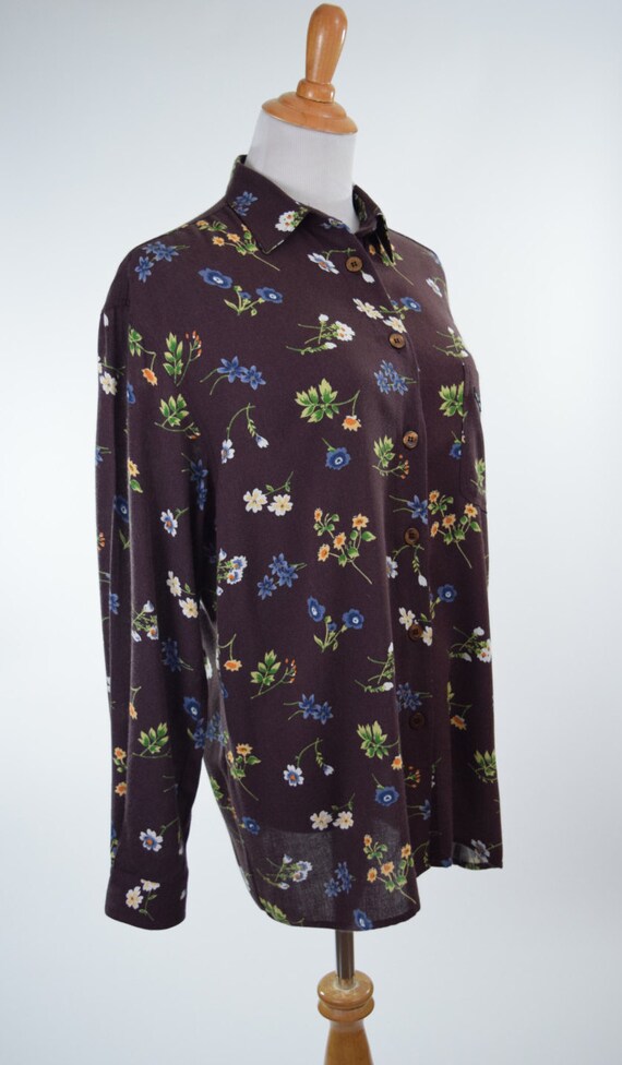 80s/90s Krizia Jeans Chocolate Brown Floral Butto… - image 2