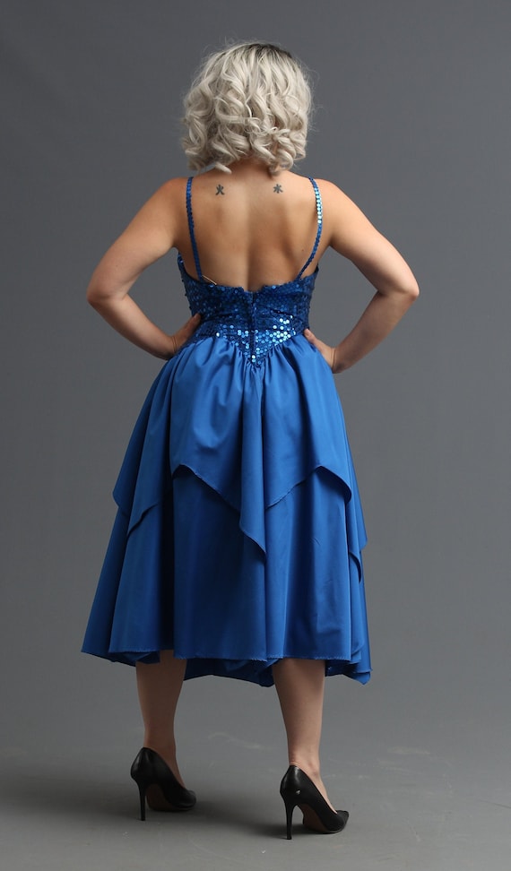 80s Prom Dress in Royal Blue Sequin with Pointed … - image 9