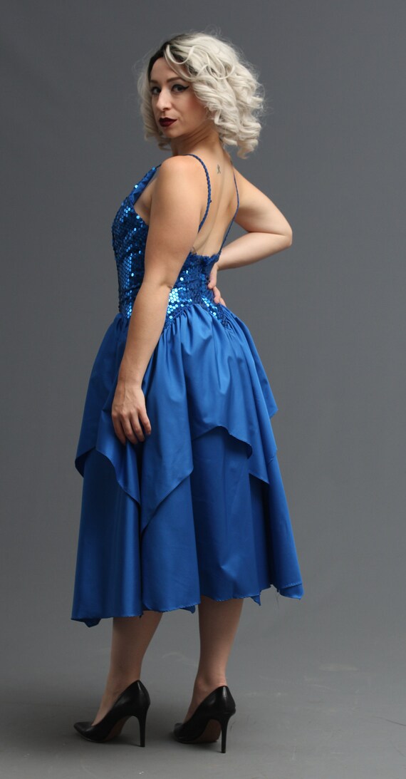 80s Prom Dress in Royal Blue Sequin with Pointed … - image 4