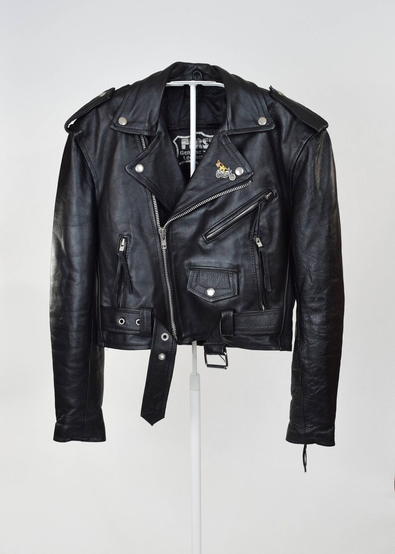 Vtg Black Leather Motorcycle Vest W Harley Davidson Back Patch Image 0