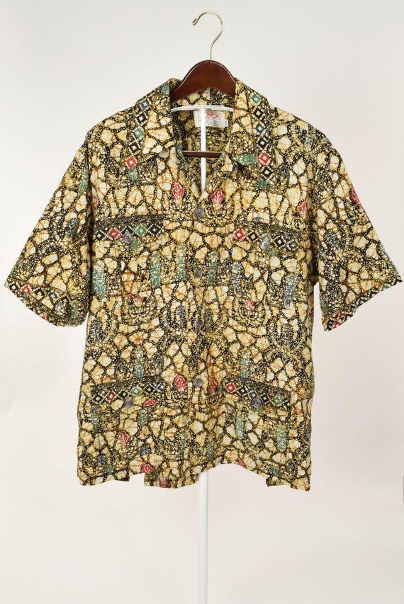 70s / 80s Batik Print Button Up Shirt // Hand Wax 
