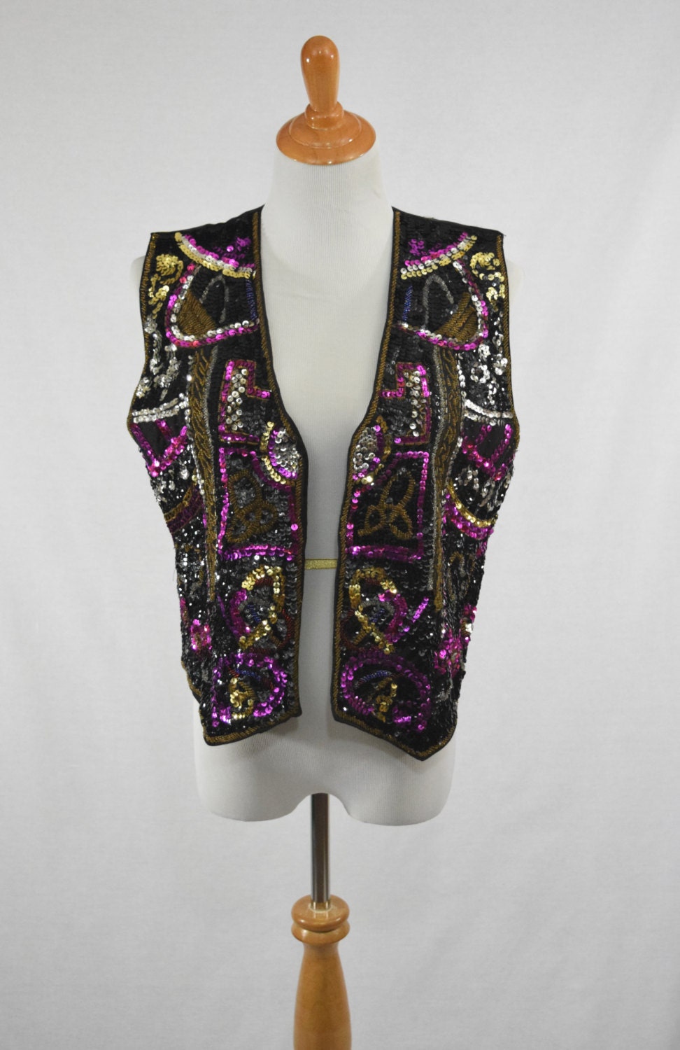80s Sequin & Glass Beaded Vest // Black Purple Gold Silver - Etsy