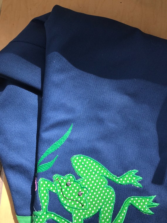 70s Frog Applique Cotton Wrap Skirt in Denim Blue… - image 5