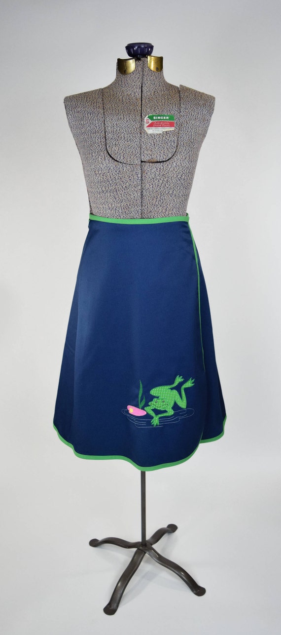 70s Frog Applique Cotton Wrap Skirt in Denim Blue… - image 4
