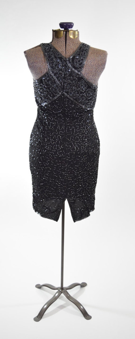 Black & Charcoal Gray Beaded Cocktail Dress w Twi… - image 4