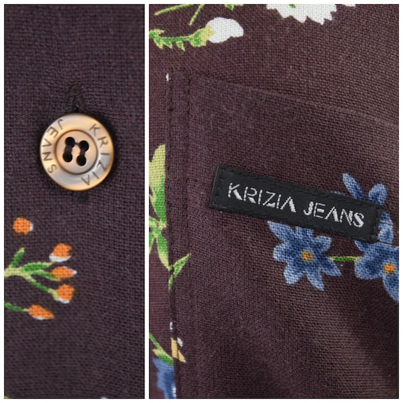 80s/90s Krizia Jeans Chocolate Brown Floral Butto… - image 5