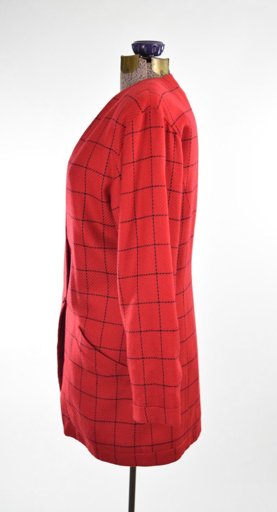 80s Ungaro Ter Red & Black Windowpane Check Print… - image 3