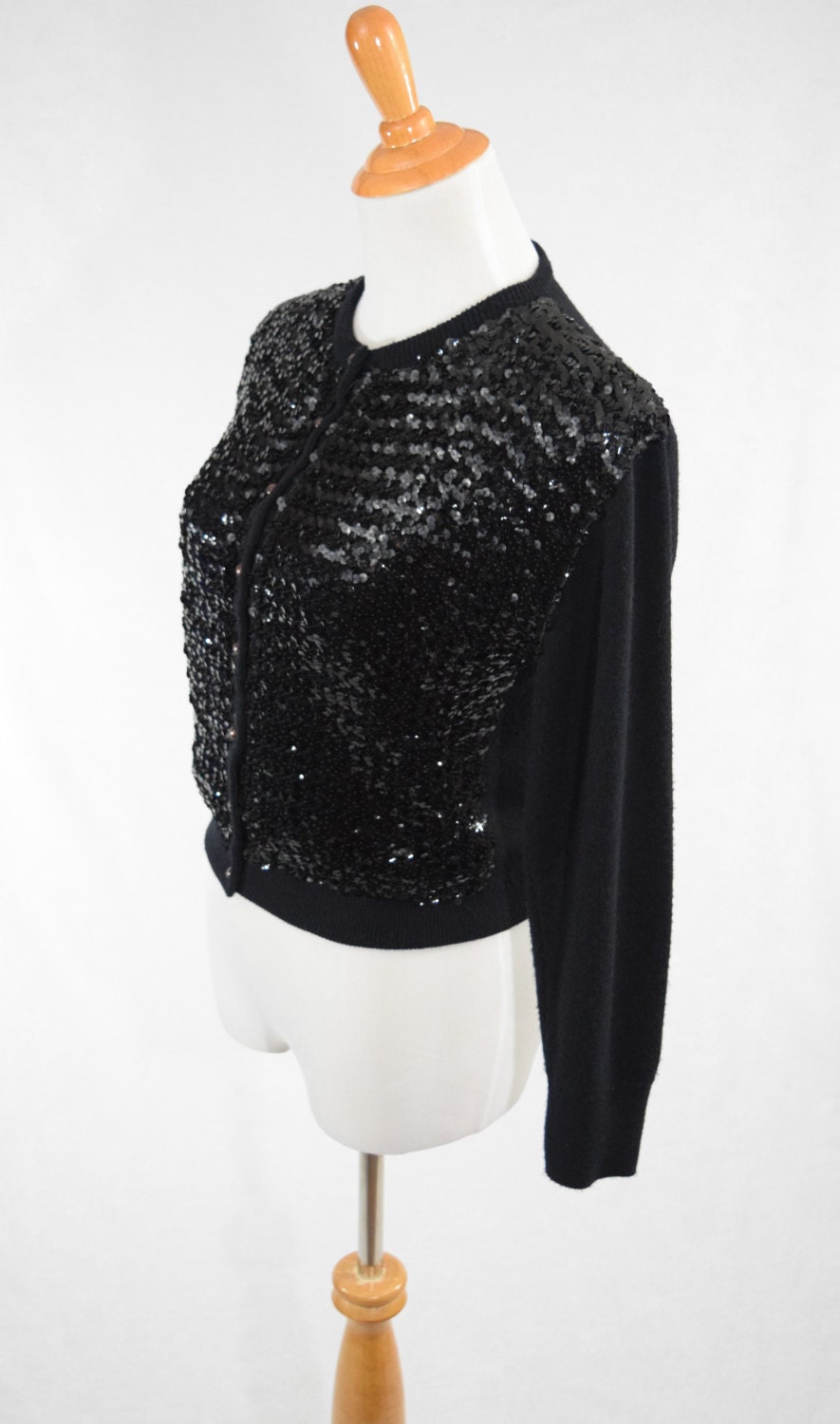 50s Black Sequin Button up Cardigan Sweater // Bombshell - Etsy