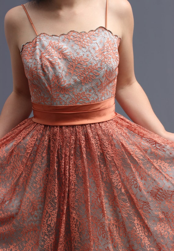 50s / 60s Party Dress in Tiffany Blue & Rose Gold… - image 8