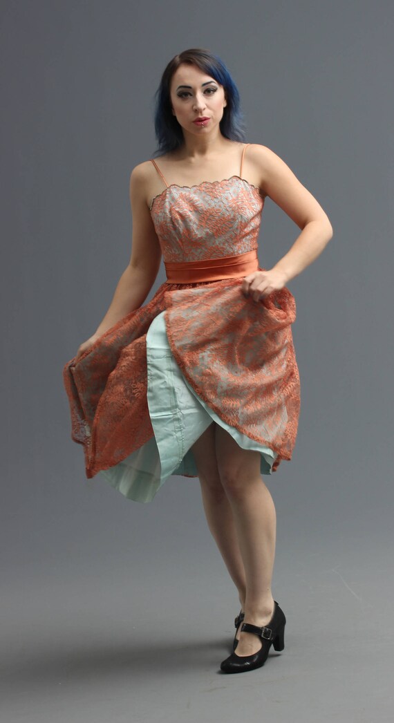 50s / 60s Party Dress in Tiffany Blue & Rose Gold… - image 7