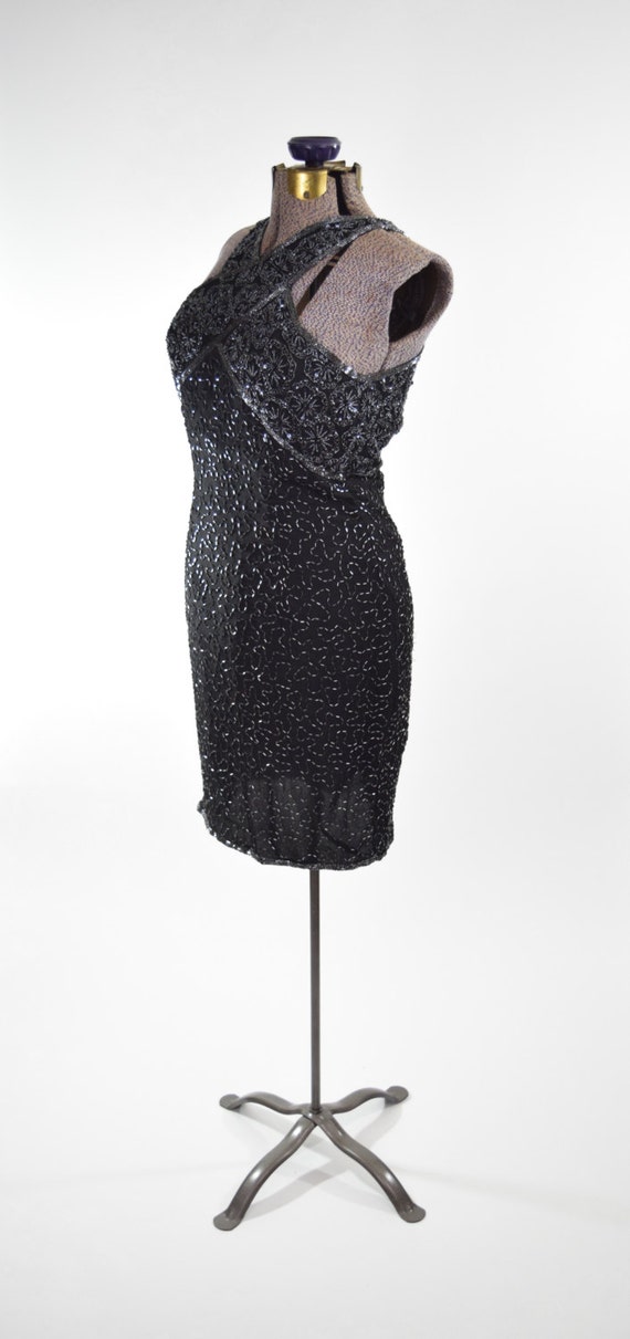 Black & Charcoal Gray Beaded Cocktail Dress w Twi… - image 5