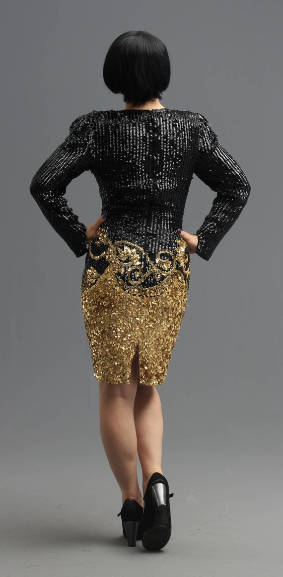 80s Shimmering Gold & Black Sequin Beaded Cocktai… - image 3