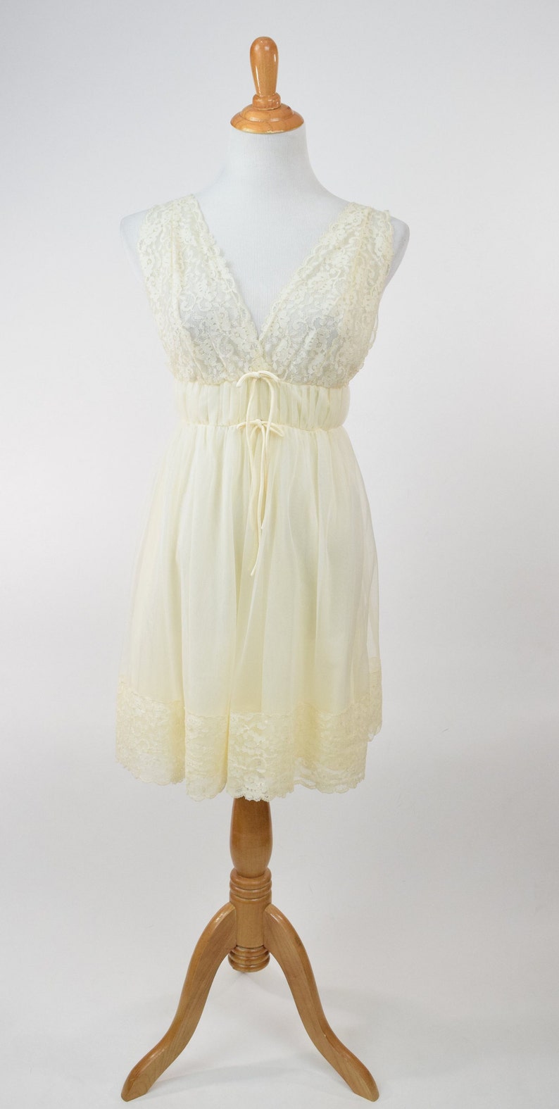 60s Buttercream Yellow Chiffon Babydoll Nightgown W Lace Trim Etsy
