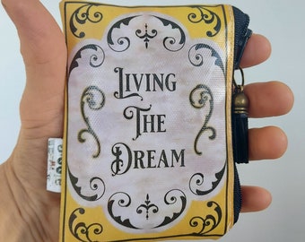 Living the dream coin purse, vegan leather small wallet, leather wallets and bags, Credit card wallet.