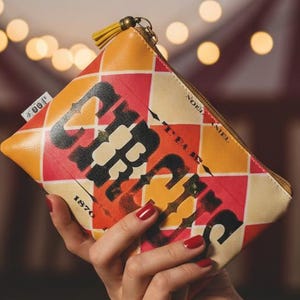 Vintage Circus Print Wallet: Handmade Faux Leather Passport Bag