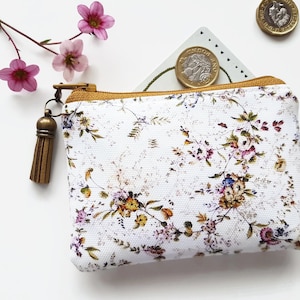 Portafoglio di carte in stile chintz antico, regali novità, pochette in pelle vegana, idee regalo vegane, portafoglio piccolo, portafoglio piccolo con cerniera, regali verdi, portamonete