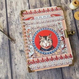 Christmas gifts, Cat print A6 wire spiral bound blank Notepad with matching  bulldog clasp.Wipe clean cover.pocket notepad.