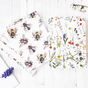 Flip pad A6 wire spiral bound blank Notepad,pocket book,notepad set,trio,pack of notepads,bees,florals,blank notebooks,jot it down.