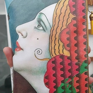 1930er Jahre Stil, veganes Leder, Portemonnaie, Beutel, Tasche. Vegane Geschenkideen, Kunstleder Geschenke, Leder Geschenke. Eklektische Drucke. Einzigartige Geldbörsen.