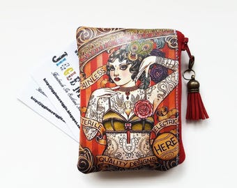 Waterproof card holder, business card holder,credit card,business card Wallet,tattoed lady,vegan gifts,eco gifts,green gifts,coin purse,