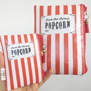Piccolo portamonete, pelle vegana, stampa popcorn vintage, portamonete in pelle, portafoglio per carte.