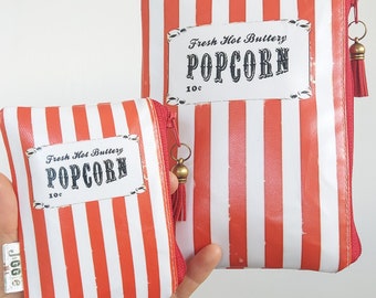 Small coin purse, vegan leather, vintage popcorn print, leather coin purses, card wallet.