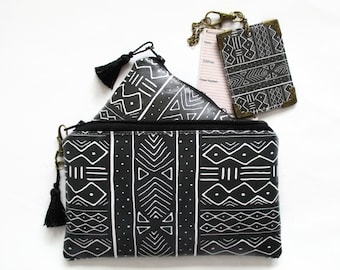 Handmade Mudcloth Travel Set: Vegan Leather Passport Wallet