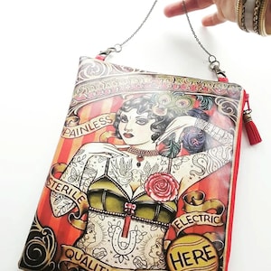 Presentes de Natal, bolsa de couro vegano com desenho de tatuagem retrô, bolsa de tatuagem retrô, bolsa de maquiagem com manga de tatuagem, bolsa de cosméticos estilo tatuagem.