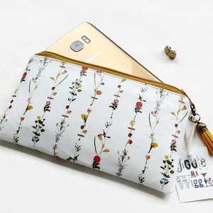 花柄ヴィーガンレザースマホウォレット：カスタムサイズジッパーポーチ