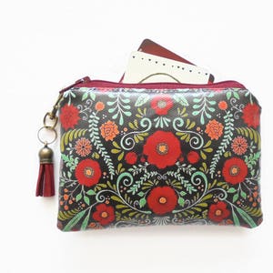 Geschenke unter 10, Strumpffüller, wasserfeste Visitenkarte / Kreditkarte / Visitenkarte Brieftasche, Folklore Blumenmuster, Rotwein