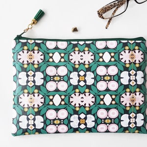 Bolsa cosmética vegana, bolsa resistente à água rosa e verde, bolsa de maquiagem de couro sintético, bolsa cosmética de couro vegano,