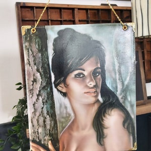 Frameless vegan leather stitched wall art, reversable, UV rated, Tina, JH Lynch, wall art, eclectic wall art, wall décor , retro art.