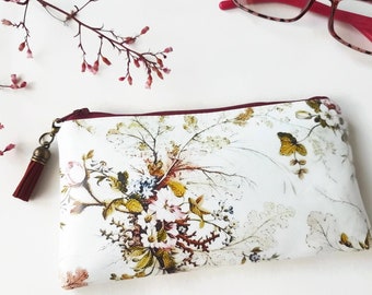 iphone, samsung,  Phone cover, phone protector, phone wallet.Floral Print Vegan Leather Phone Wallet - Custom Size Zipper Pouch