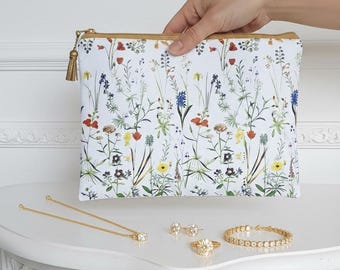 Floral Botanical iPad Sleeve: Water Resistant Vegan Leather Cosmetic Bag