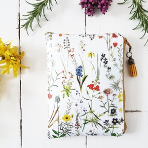 Monedero floral, monedero, monedero vegano, cartera piel sintética, monedero botánico, cartera botánica, cartera teléfono, cartera pasaporte.