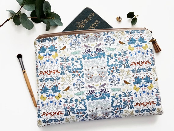 Handmade Garden Life iPad Sleeve: Floral Vegan Leather Cosmetic Bag