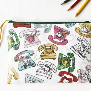 Bolsa grande de maquiagem, bolsa de couro sintético vegano, capa para iPad 9.7, iPad air 2, bolsa grande de toalete para telefone retrô, telefones chinoiserie.