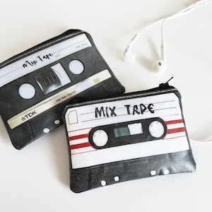 Carteira de fita cassete, tamanho de cartão de crédito, carteira de cartão, carteira resistente à água, carteira de música, carteira de fone de ouvido, pequena bolsa com zíper, porta-moedas de música.