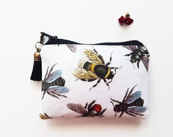 Monedero de tela con diseño de abejas hecho a mano: Tarjetero vegano