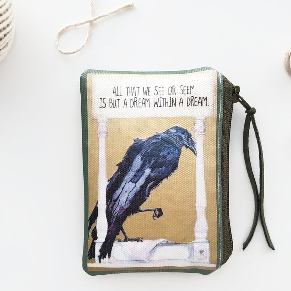 The poets coin purse, A little Poe mashup, edgar, poe , poetry, poet, coin purse, wallet, vegan, small wallet, card wallet, credit card.