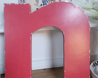 Large 15.5 inch metal red letter N. Old shop letter. Metal signage. Metal letters.